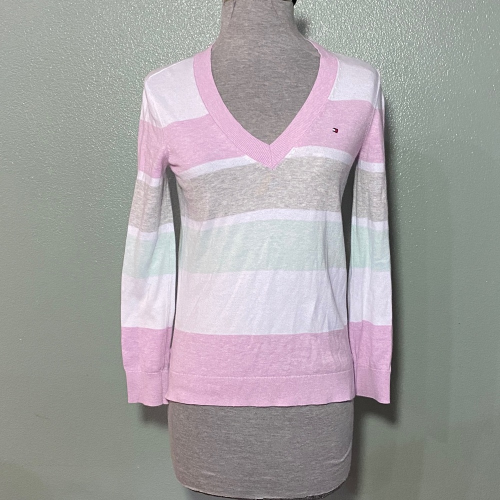 Tommy Hilfiger Pastel Striped V-Neck Sweater